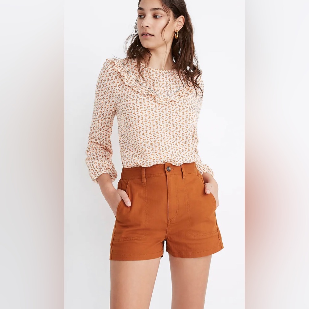 Madewell Camp Shorts Large Orange Rust High Rise Pull On Shorts